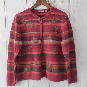 Vintage Croft & Barrow Women’s M Full Zip Wool Blend Cardigan Autumn Fall Leaves